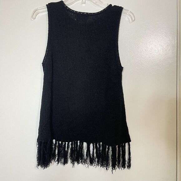 Anthropologie PEPIN black crochet fringe hem knit sweater tank size small - Picture 6 of 6